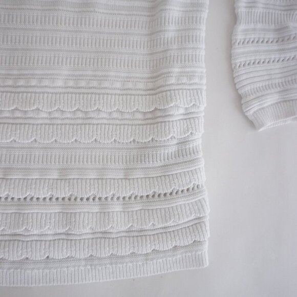 Banana Republic White Cotton Blend Long Sleeve Tiered Scoop Neck Sweater L - Picture 6 of 10